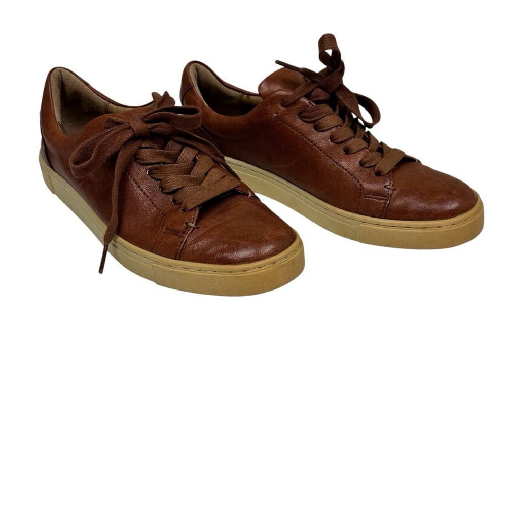 Frye Ivy Leather Lace Up Sneakers Cognac 6.5